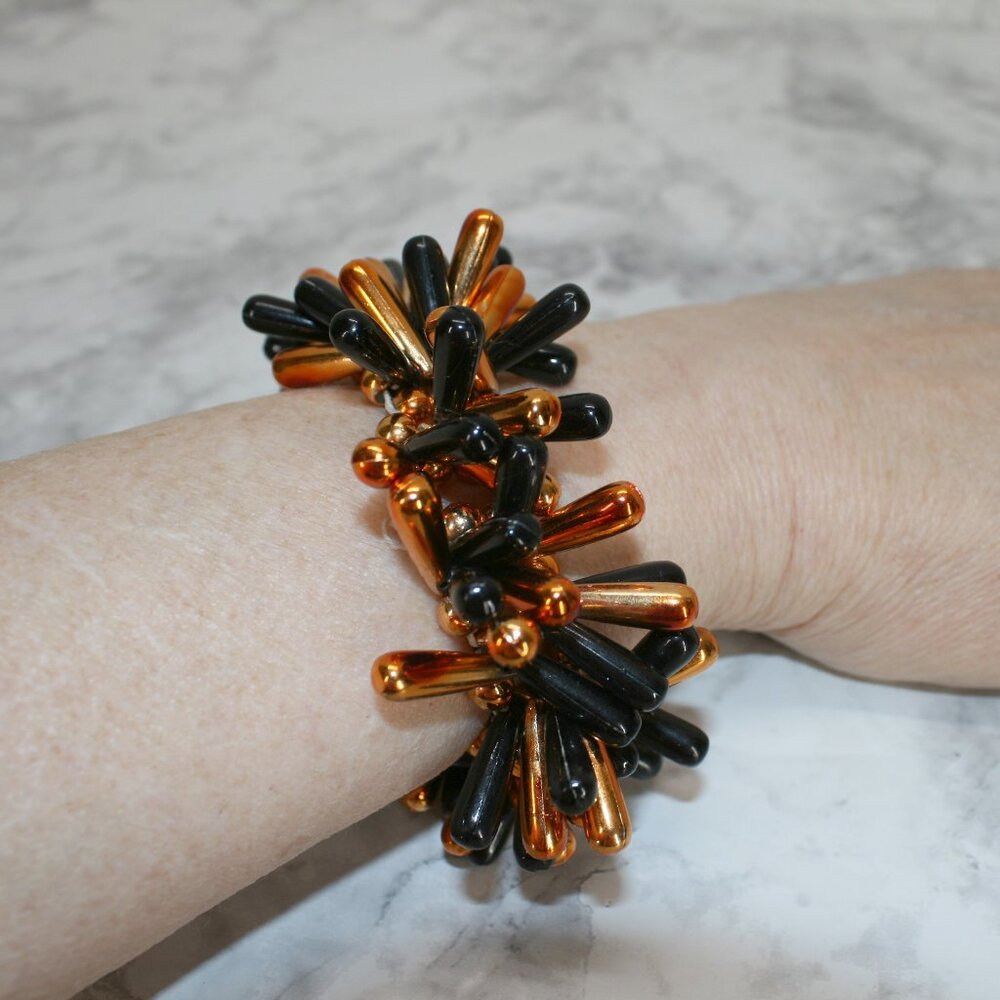 Bracelet Halloween Beaded Stretch October Orange Black Jewelry Accessory Holiday